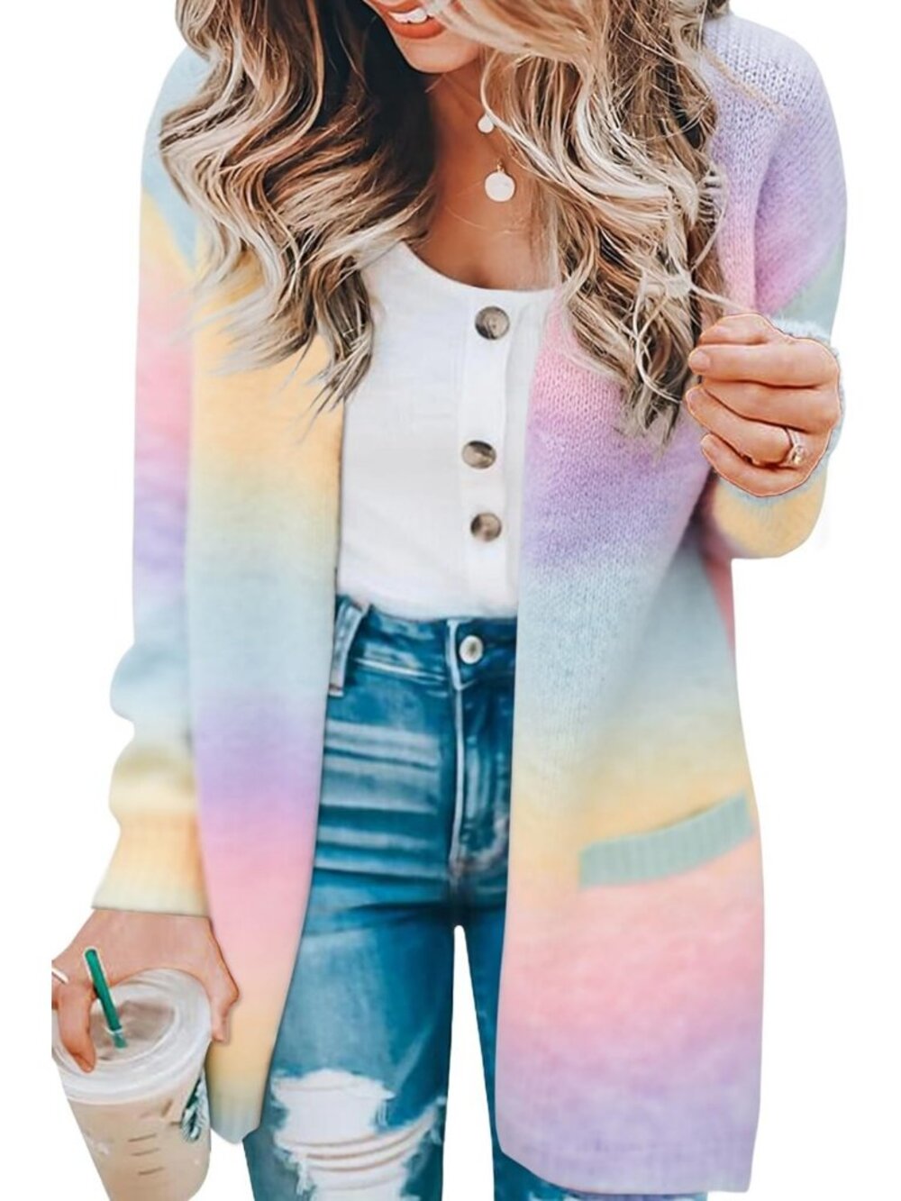 Cozy Long Sleeve Striped Color Block Sweater Cardigan for Women - Knitted